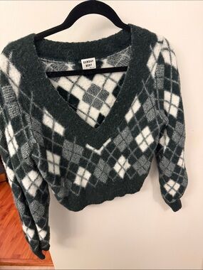 Sunday Best Dark Green and White Argyle V-Neck Sweater